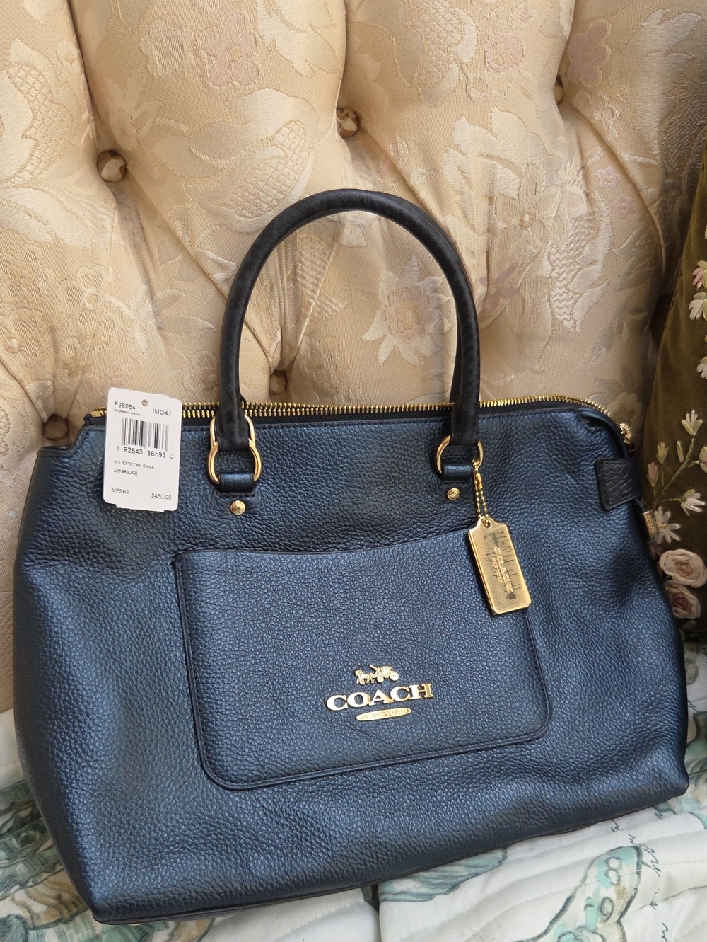 COACH Pebbled Leather Satchel Bag in Blue